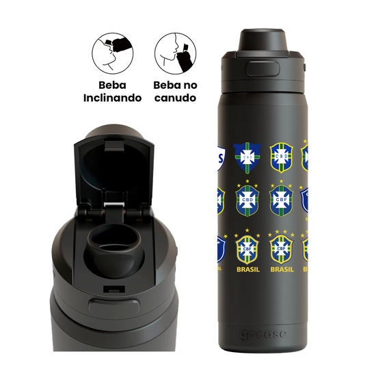 Garrafa Térmica Flip Pro + Ebook - CBF - Escudos Históricos