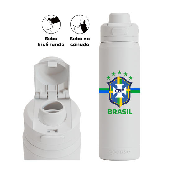 Garrafa Térmica Flip Pro + Ebook - CBF - Escudo Listras Centrais