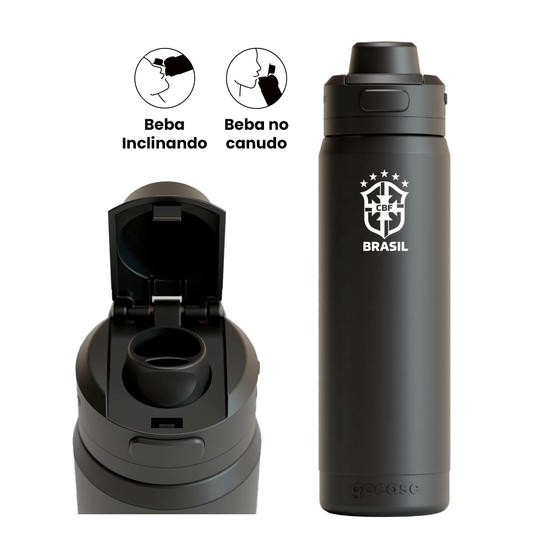 Garrafa Térmica Flip Pro + Ebook - CBF - Escudo Minimalista Branco