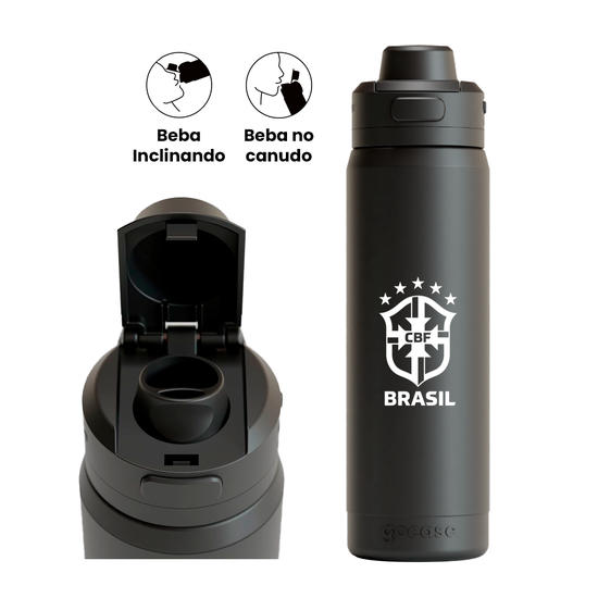 Garrafa Térmica Flip Pro + Ebook - CBF - Escudo Branco