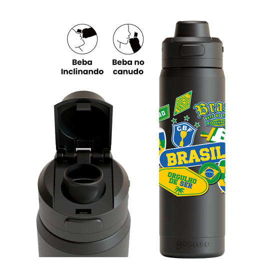 Garrafa Térmica Flip Pro + Ebook - CBF - Selos Brasil