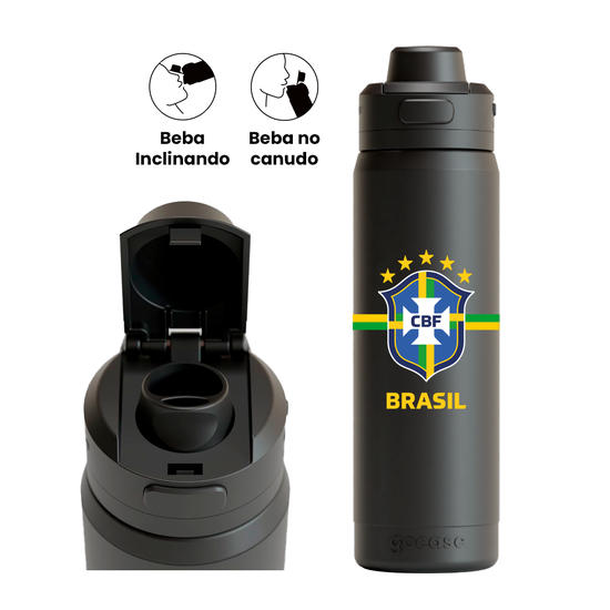 Garrafa Térmica Flip Pro + Ebook - CBF - Escudo Listras Centrais - Escuros