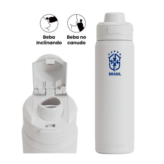 Garrafa Térmica Flip Pro + Ebook - CBF - Escudo Minimalista Azul